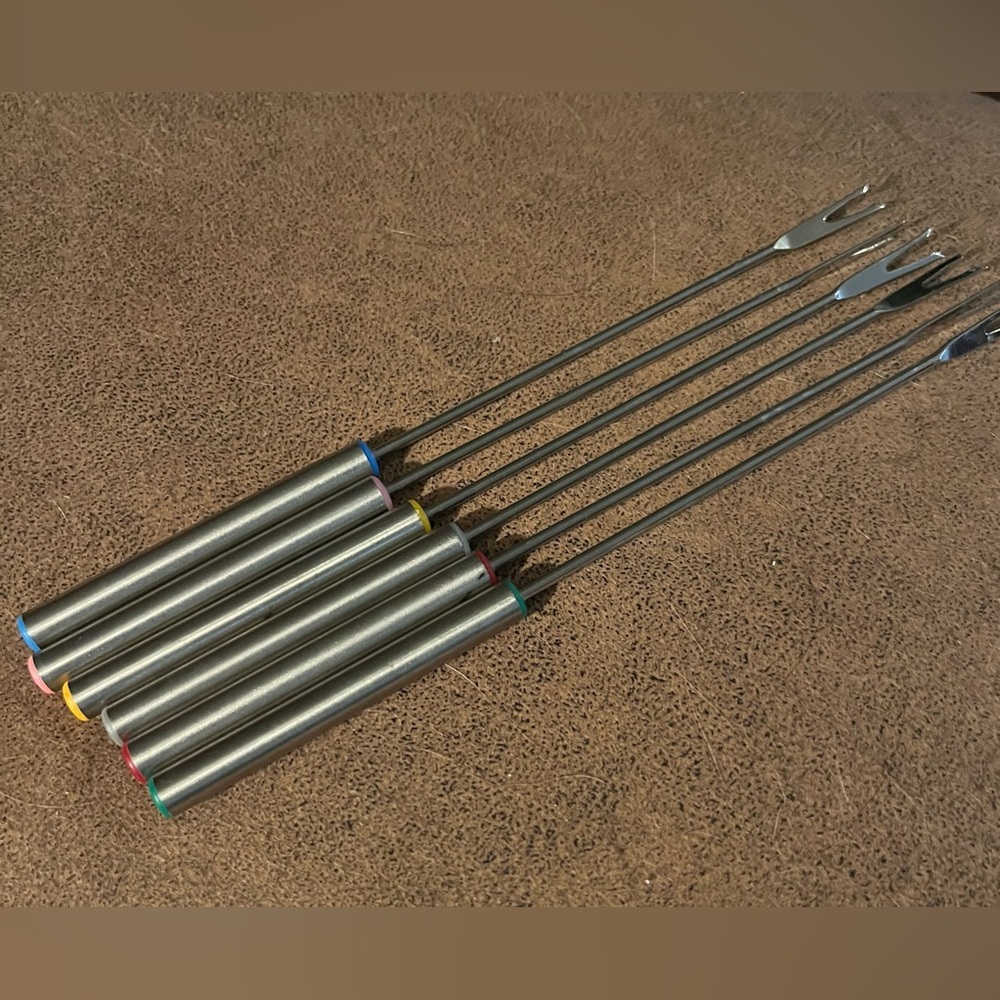 Stainless Steel Fondue Forks Set of 6 with Colored Tips.